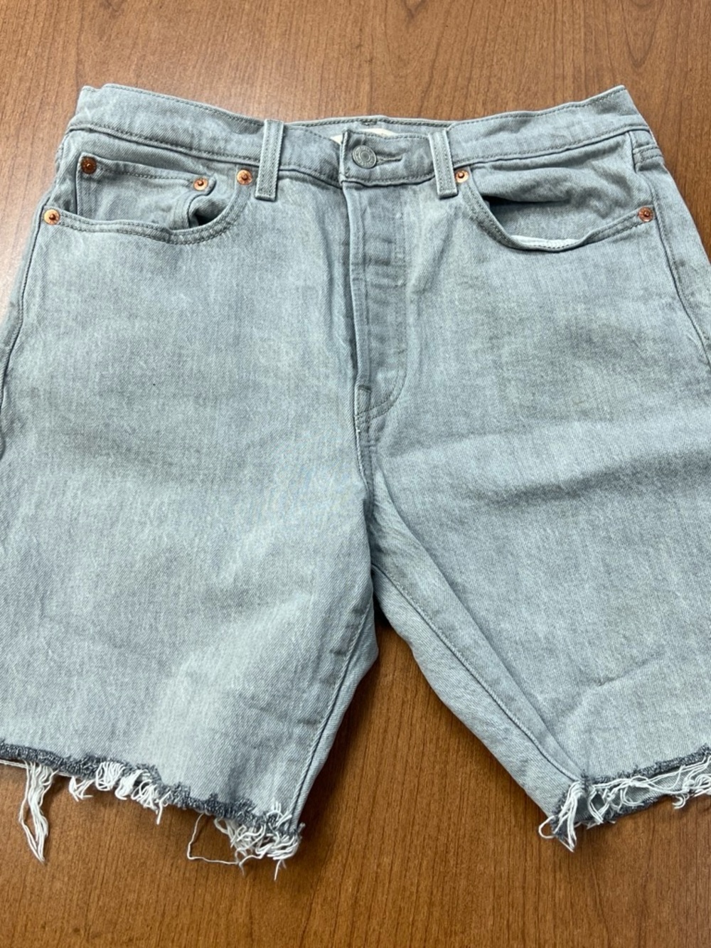 Levi's Light Gray Frayed Hem Jean Shorts